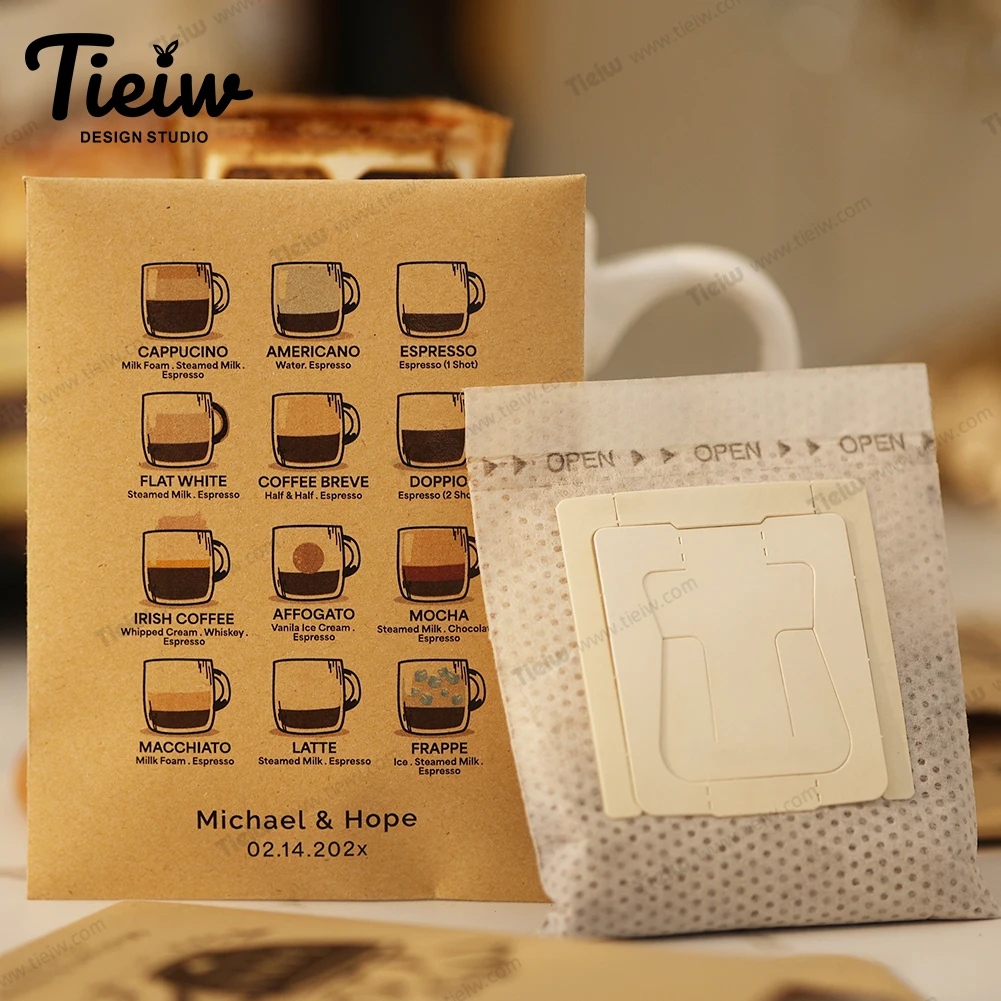 Personalized Kraft Paper Drip Coffee Bags Coffee Pouches Perfect Blend Favor Bags for Wedding Favors Guests