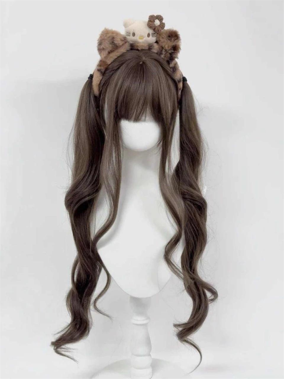 Brown Curly Synthetic Wig For Women With Bangs