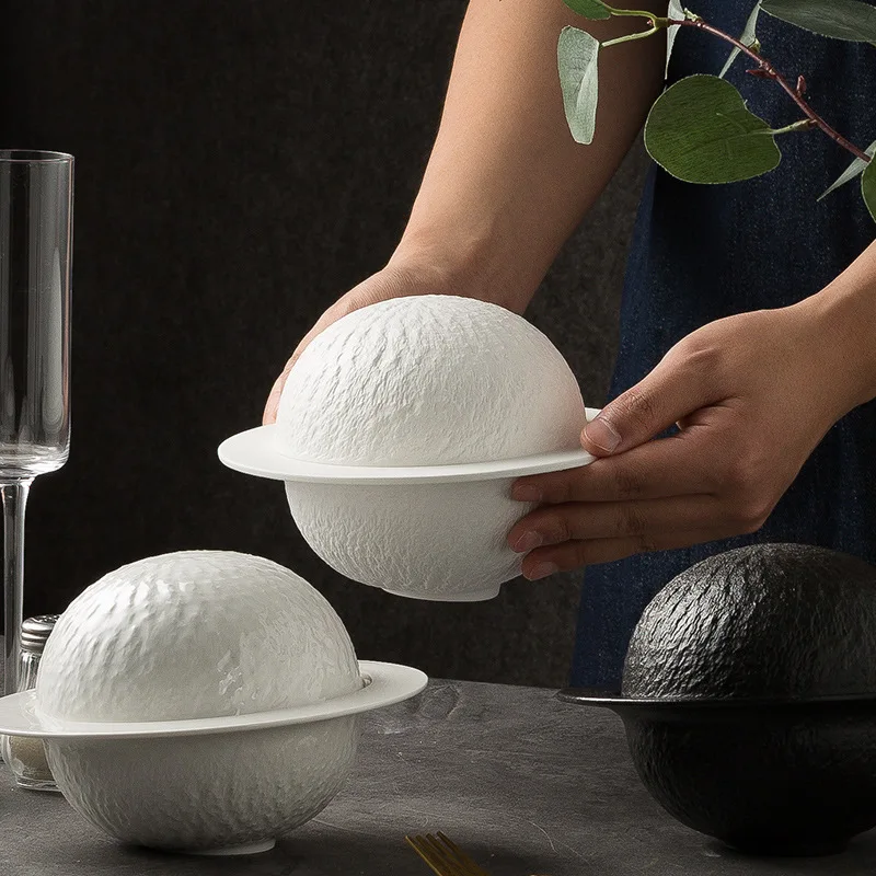 Creative White Planet Ceramic Tableware Spherical Rock Plate Bowl Restaurant Main Course Decoration Household Tableware Plate