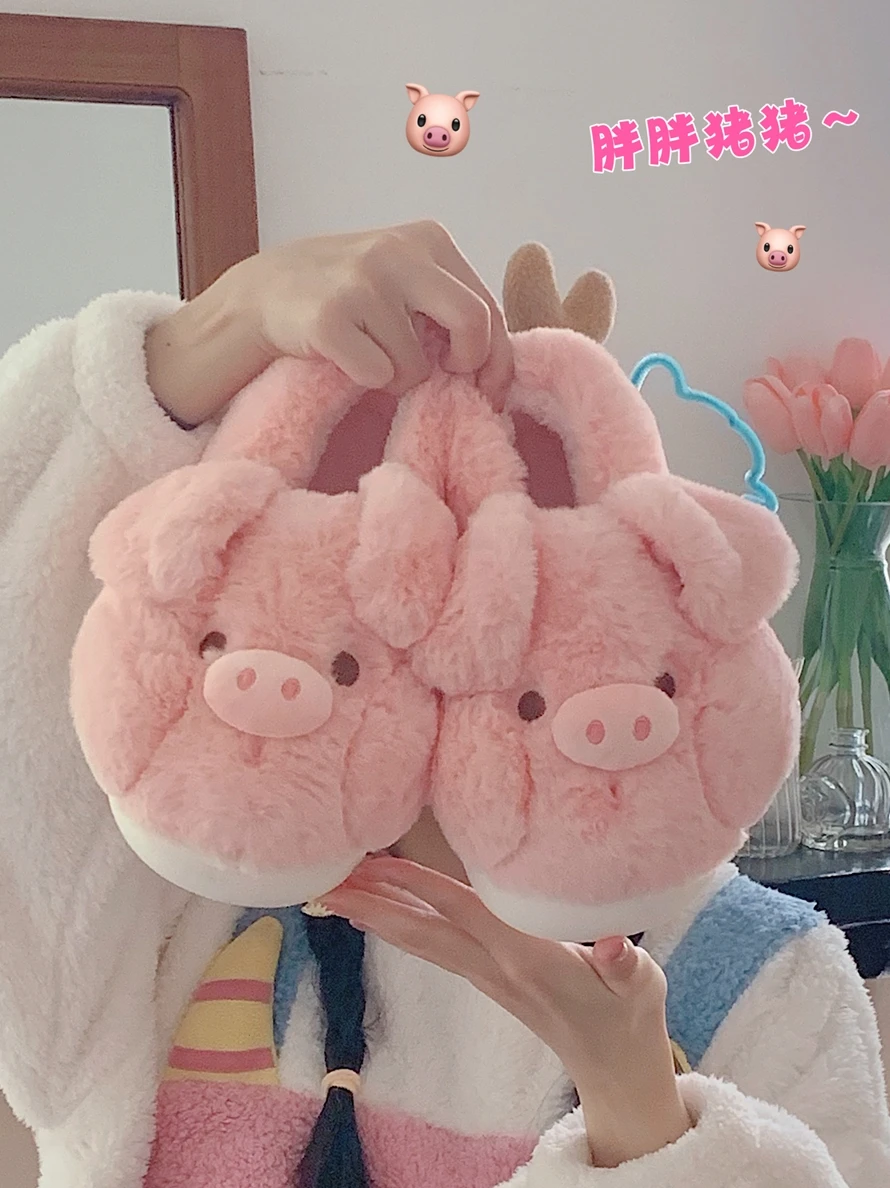 thumbnail image 3 of Bonitas pantuflas de algodón con forma de cerdo rosa para mujer, cálidas para el invierno, para niños, niñas y bebés, para el hogar, para cachorros, para hombre, 2024, 3 of 5
