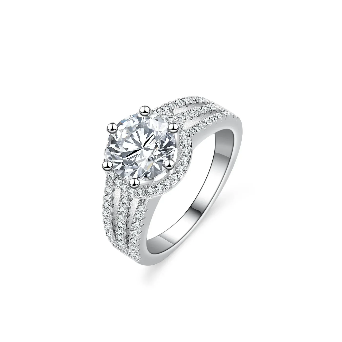 Anello Di Gioielli Di Lusso In Oro Bianco 18 Carati Con Diamante Moissanite 2 Carati Moda Seiko Fedi Nuziali A Tre File Per Regalo Da Donna