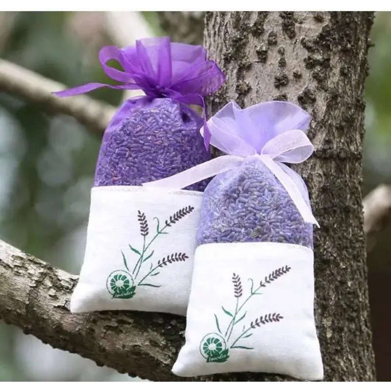 100pcs Lavender brown flower bag Pure cotton encryption yarn double-sided printed lavender sachet bag