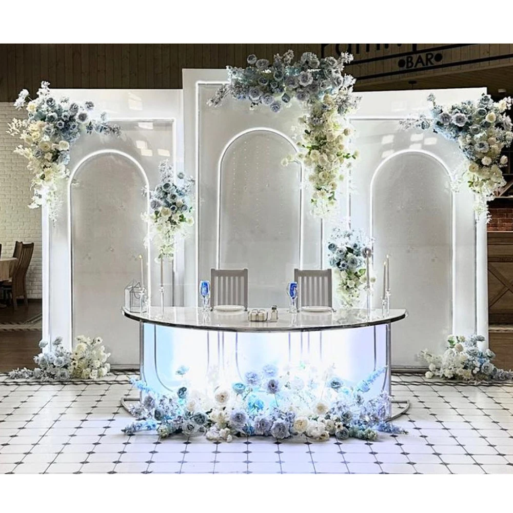 

Hot Sale Exquisite White Acrylic And Pvc Arch Wedding Backdrop For Festival Events Use