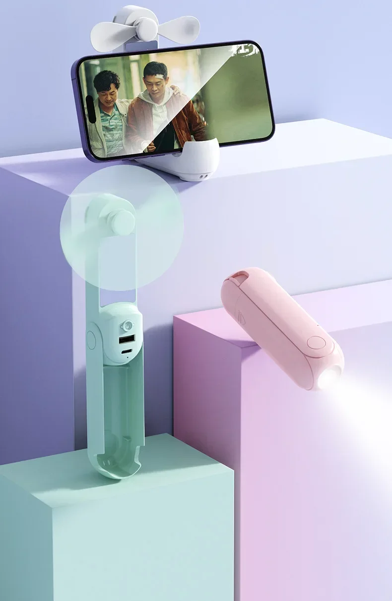 New Handheld Electric Fan USB Desktop Fan with LED Light Portable Mini Small Fan Mobile Phone Charging Bank Phone Stand Students 9 Se8314ee184a34d2cb4a5a885c108e93el