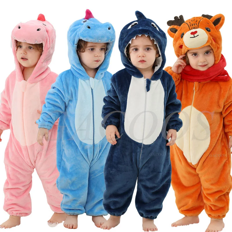 Baby Girls Onesie Kigurumi Monkey Unicorn Dinosaur Animal Cosplay Costume Winter Flannel Jumpsuit 1 to 4 Years Kids Boys Pajamas cosplay costumes children pajamas kigurumi pajamas