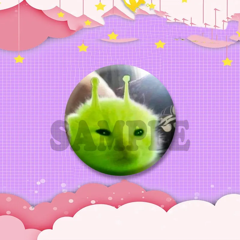 Lustige grüne Alien-Katze, Münzabzeichen, kreatives niedliches Cartoon-Tier, runde Brosche, Rucksack, Anstecknadeln, Zubehör, Spielzeug, Geschenk für Freunde – Detail 14