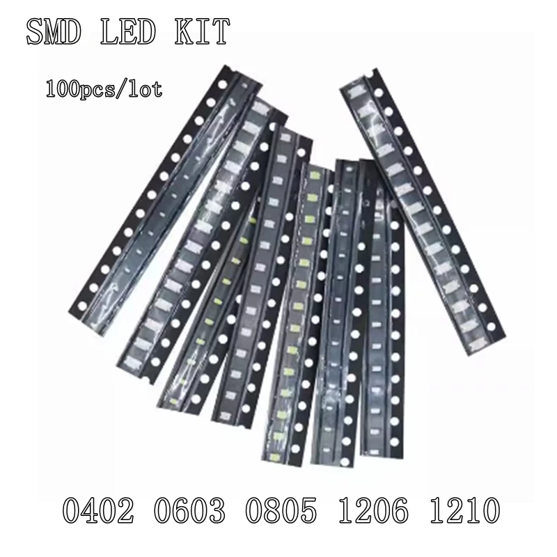 

100pcs/lot SMD LED Kit 0402 0603 0805 1206 1210 Red/Green/Blue/White/Yellow led diode set 5 Colors Each 20pcs