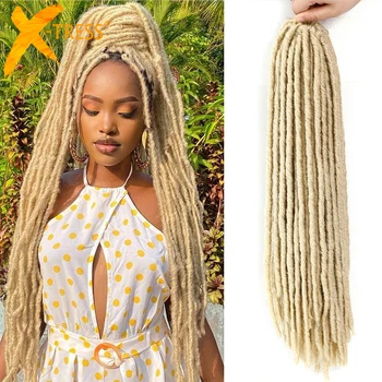 613 Blonde Long Straight Faux Locs Synthetic Crochet Braiding Hair Dreadlocks Soft Pre Looped Knotless Braided Hair X-TRESS 1