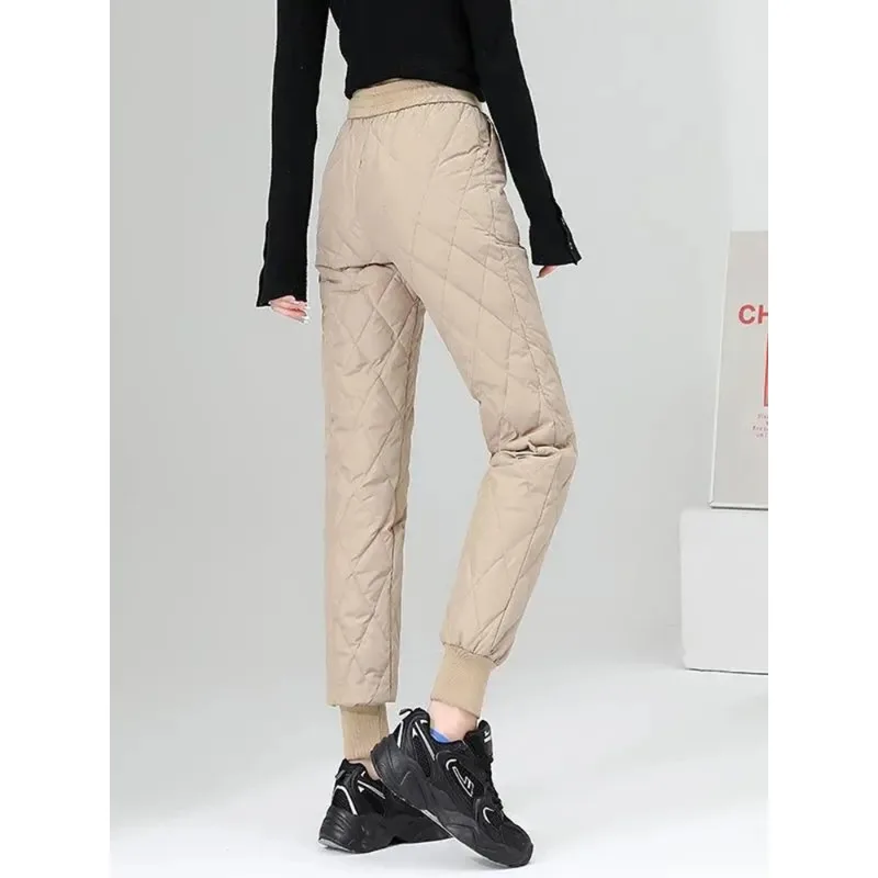 2024 New Spodnie Winter Down Cotton Thicken Harem Ankle-length Pants Casual Warm Fluffy Women High Waist Pantalones Snow Wear
