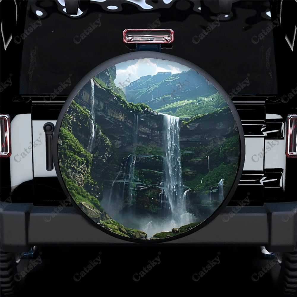 

Очаровательный водопад универсальный чехол из полиэстера для запасных колес покрышки под заказ покрышки для прицепа RV SUV грузовика кемпера