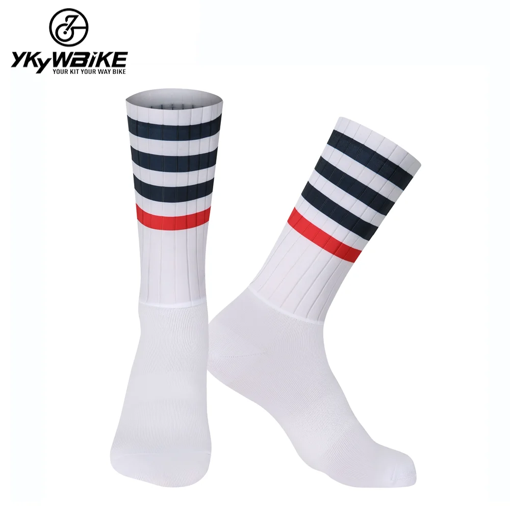 

YKYWBIKE Anti Slip Silicone Aero Socks Whiteline Cycling Socks Men Bicycle Sport Running Bike Socks