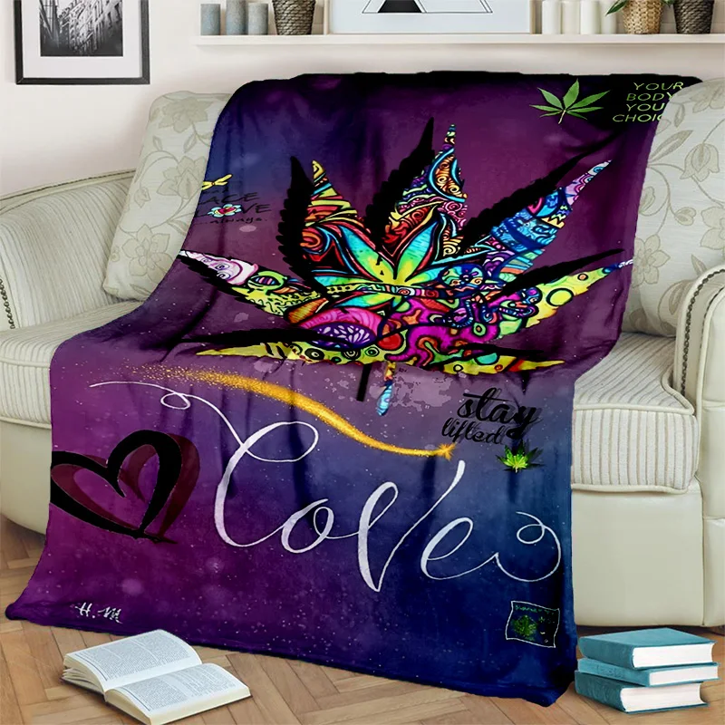 Reggae Music Maple Leaf Weed Plants Blanket,Soft Throw Blanket for Home Bedroom Bed Sofa Picnic Office Hiking Leisure Nap Cover