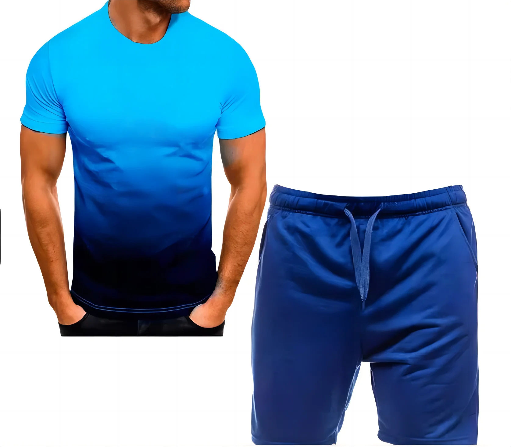 Summer Breathable Sports Suit Men's Short-Sleeved Shorts Loose Quick Drying T-Shirt Short Quarter Pants Casual Running Suit