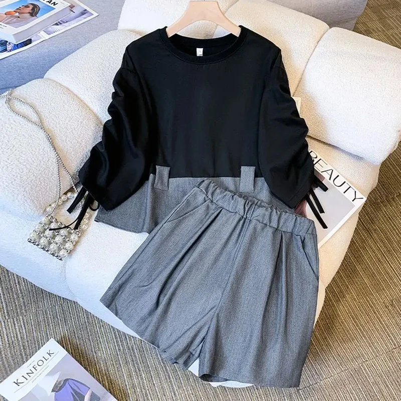 Lapeled White Shirt&Shorts 2Pcs