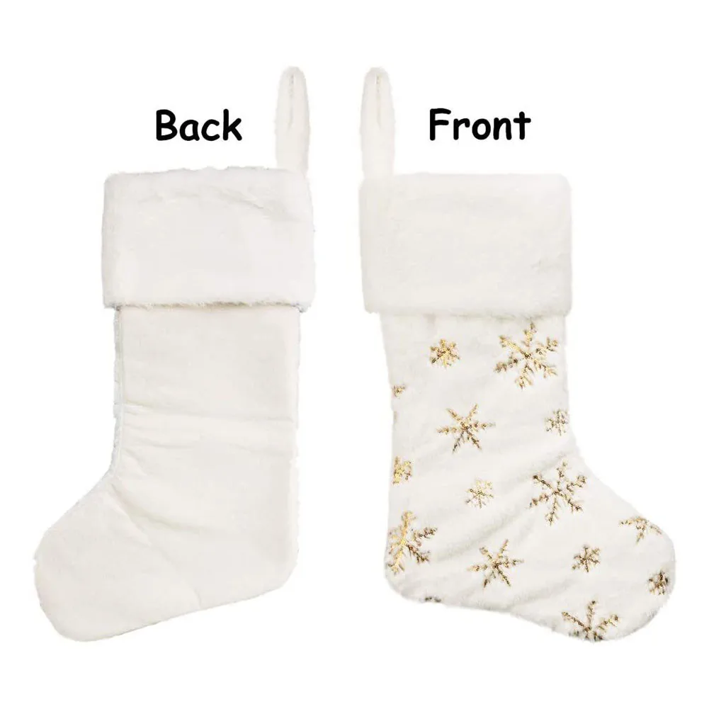 

Белые рождественские чулки из искусственного меха, большой подарок для детей, мешок для конфет, Рождественская елка, подвесные украшения, праздничные товары для дома