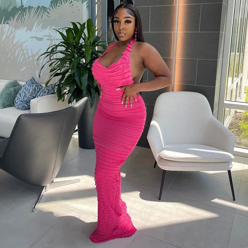 

Sexy Bandage Sleeveless Dresses for Women Backless Long Dresses Elegant Off The Shoulder Y2k Beach Evening Party Robe Dress