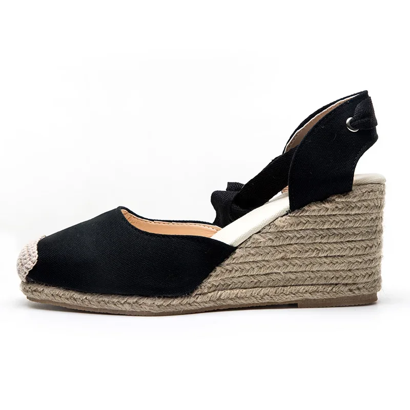 thumbnail image 2 of Sandalias de cuña con tiras ligeras y cuerda de cáñamo para mujer, zapatos de plataforma de tacón alto de verano, talla grande 40 41 42, 2 of 4