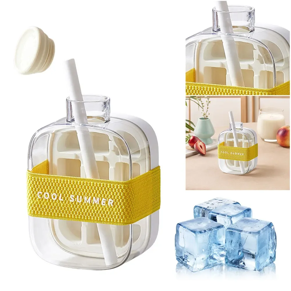 2 in 1 Ice Cubes Tray with Lid Ice Cubes Bottle with Straw Ice Maker 500ML/800ML for Cocktail Coffee Whiskey Beer Juice