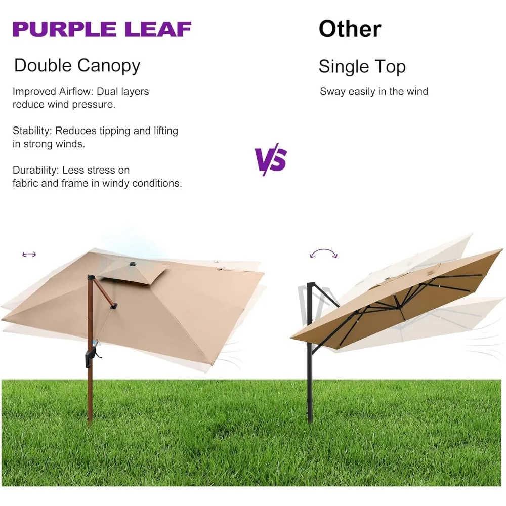 11' X 11' Patio Umbrella Cantilever Outdoor Umbrellas Square Large Parasol Windproof Sunshade Heavy Duty Sun Umbrellas 6