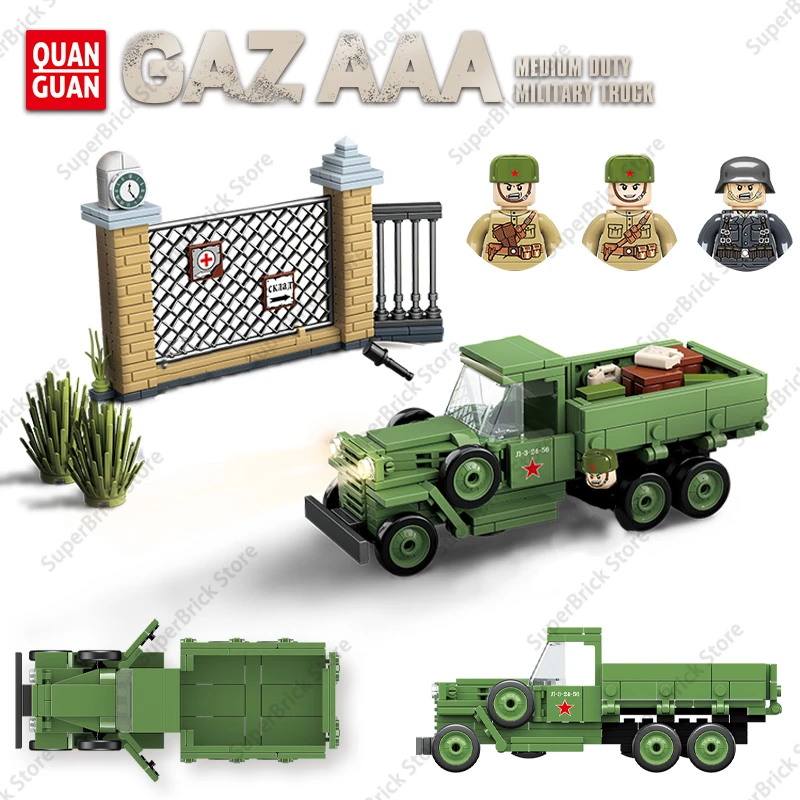 Ww2 Military Vehicles Gaza-Aaa Medium Truck Model Building Blocks World War Ii Soldiers Transport Car Bricks Toys Gifts