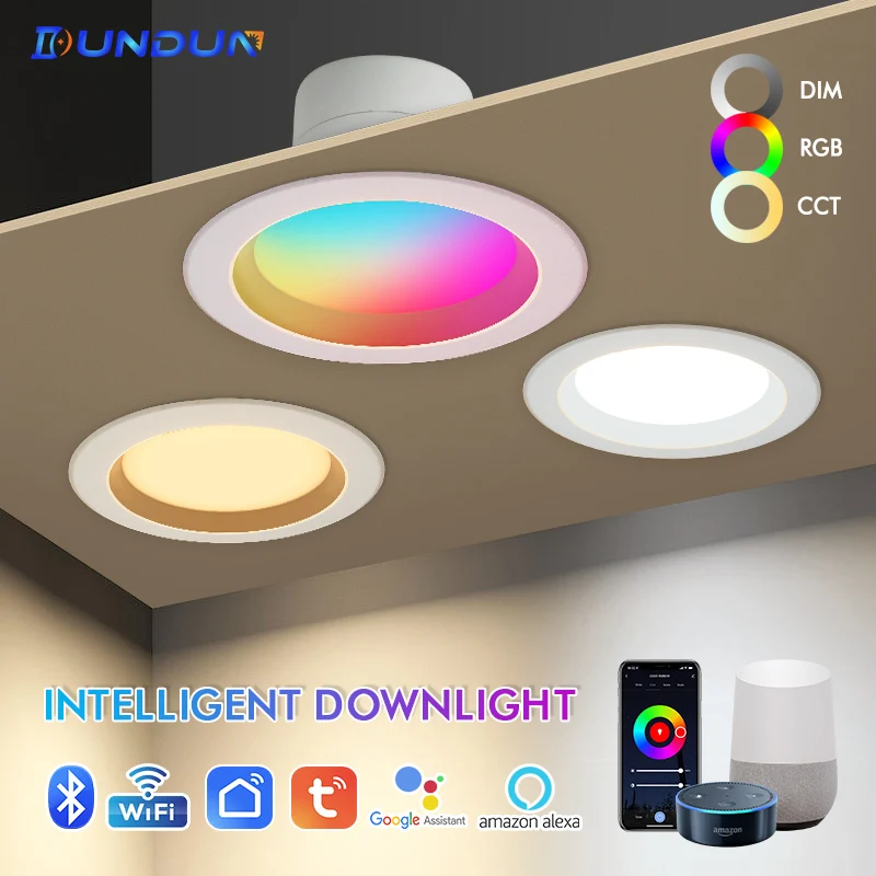 

Smart Tuya Wifi Bluetooth LED Downlight RGB CW WW Light 110/220V 5W 9W 15W Embedded Dimmable Downlight Lamp Alexa Google Home