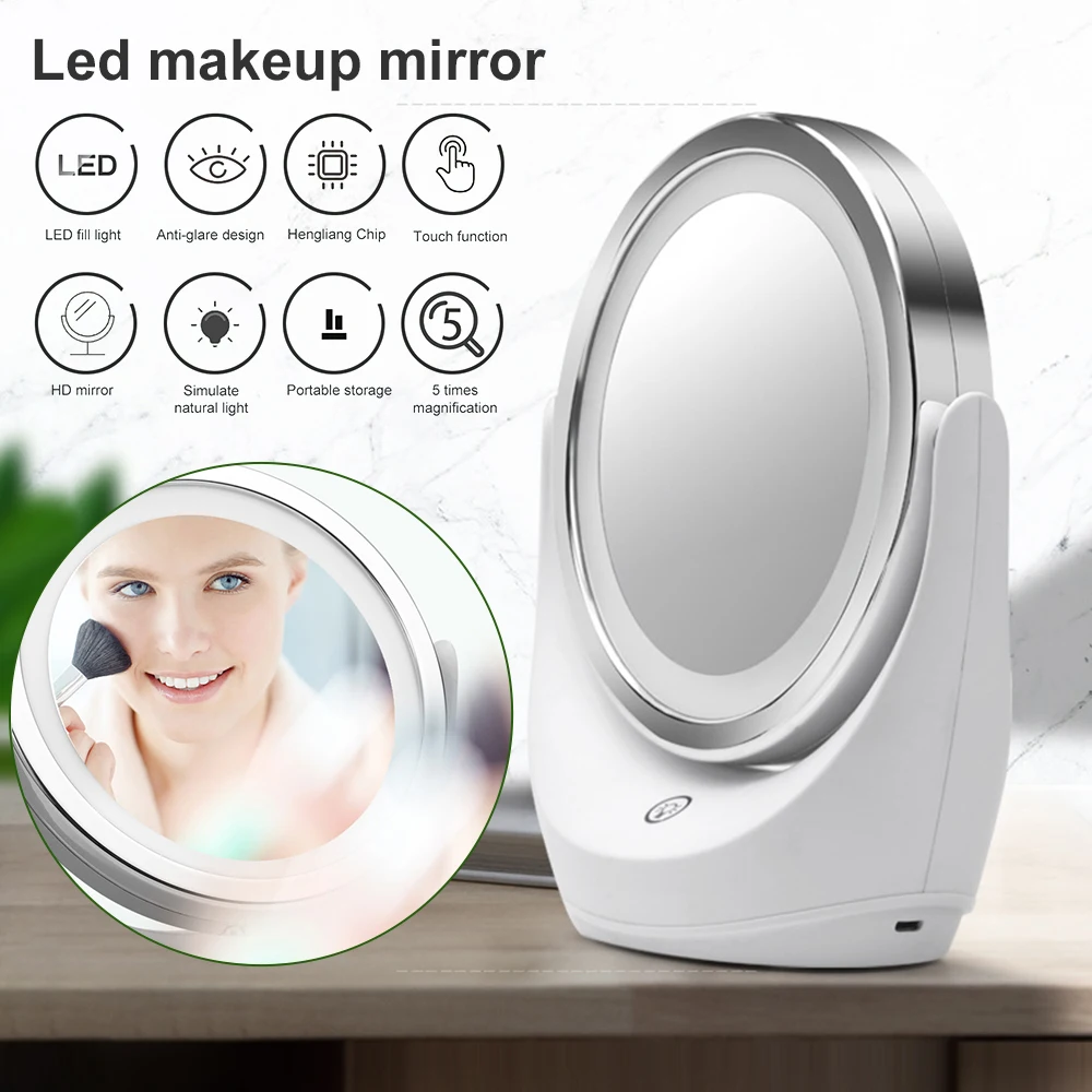 LED Makeup Mirror 3 Colors Lighting Touch Screen Vanity Mirror 5X