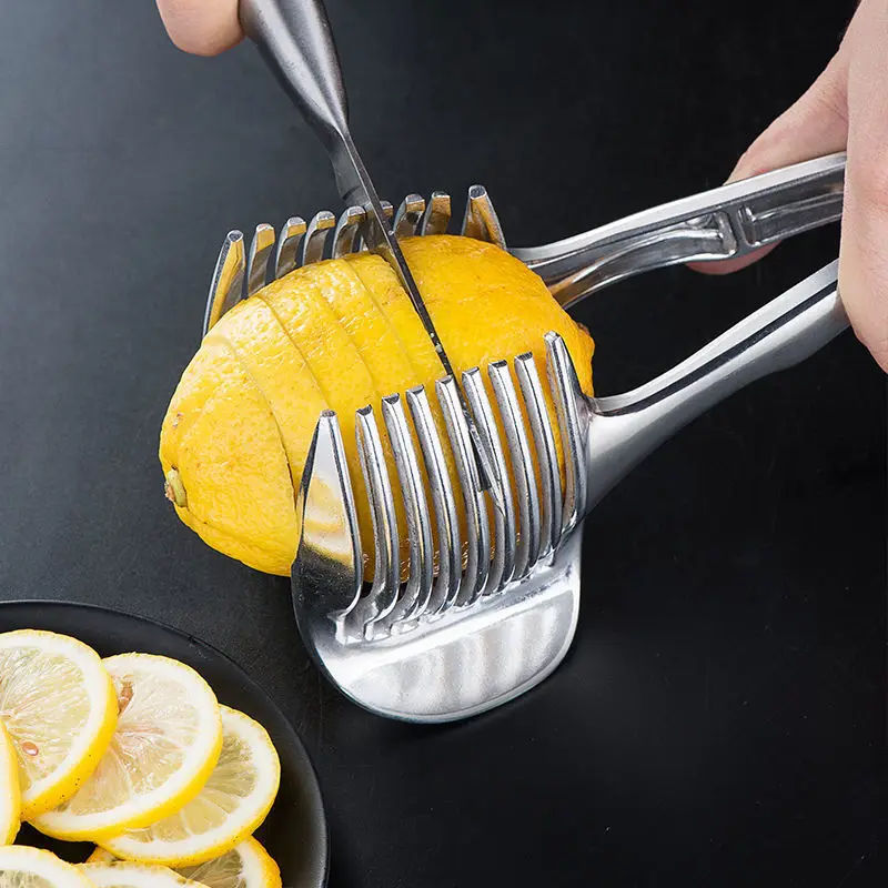 Vegetable Slicer Fruit Slicer Onion Slicer Holder Onion Slicer Vegetable Cutter Food Slicer Potato Slicer Handheld Lemon Tomato Slicer Steel Fruit Vegetable Cutting Shreadders Bread Clip Orange Potato Apple Onion Holder Kitchen Gadget