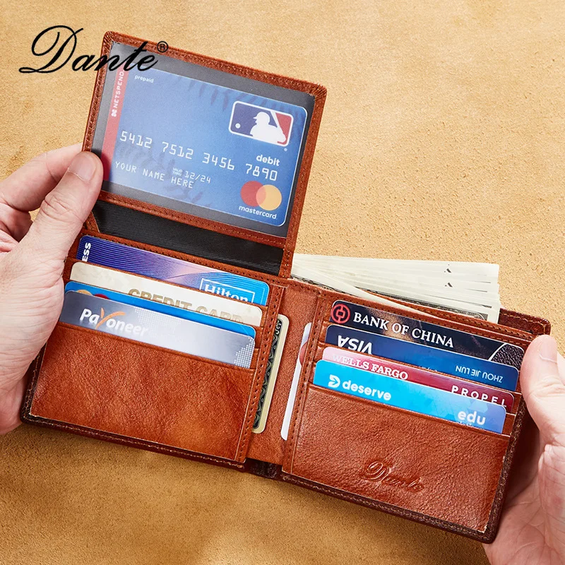 New Men's Wallet First Layer Cowhide RFID Blocking Genuine Leather Wallet
