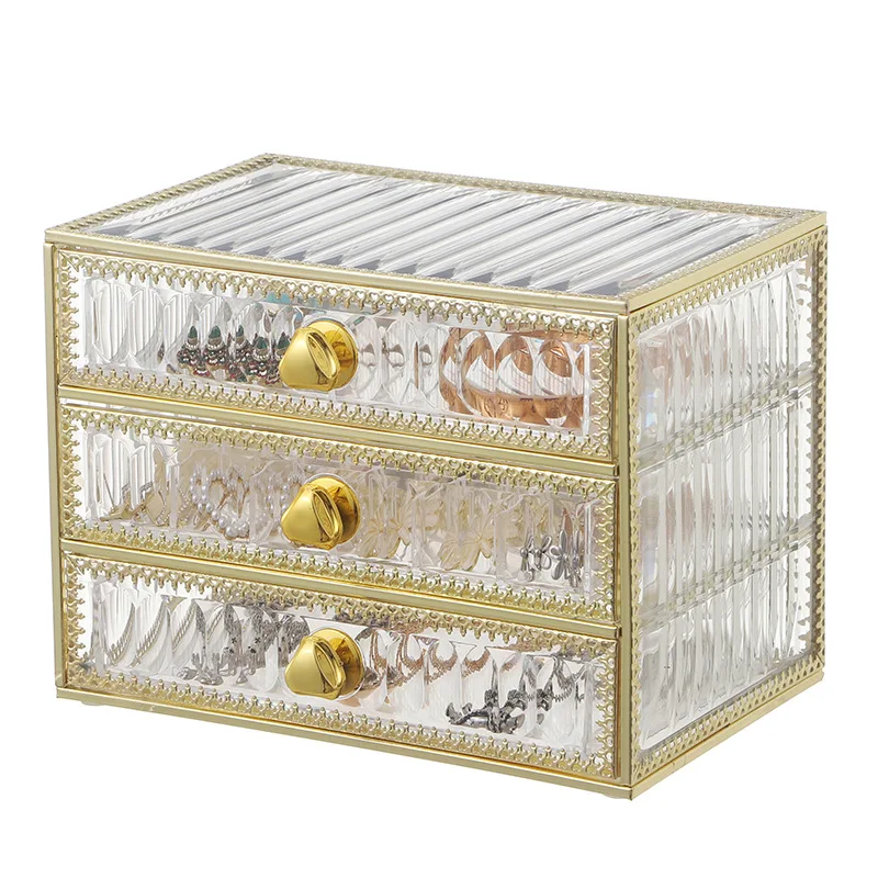 

Fashion Acrylic Jewelry Storage Box 3 Drawers Dust-proof Ring Earring Bracelet Necklace Storage Box Desktop Jewelry Organizer