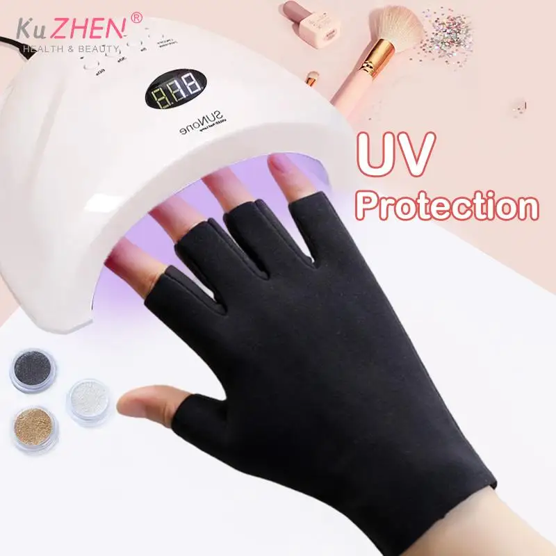 

1Pair Half-finger Gloves Manicure Gloves UV Protection Stretchy Fingerless Fiber Cotton Nail Art Lamp Gloves For Home Salon