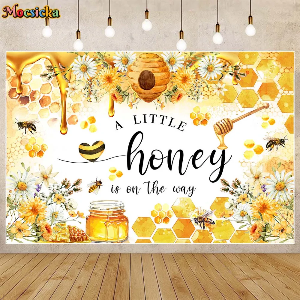 

Mocsicka Baby Shower Backdrop Girl Welcome Party Decorations A Little Honey Is On The Way Sunflowers Bee Photography Background