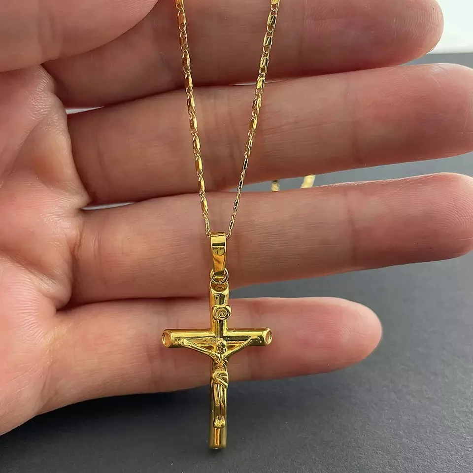 24K Gold Crucifix Pendant pc28 - estherleejewel.com