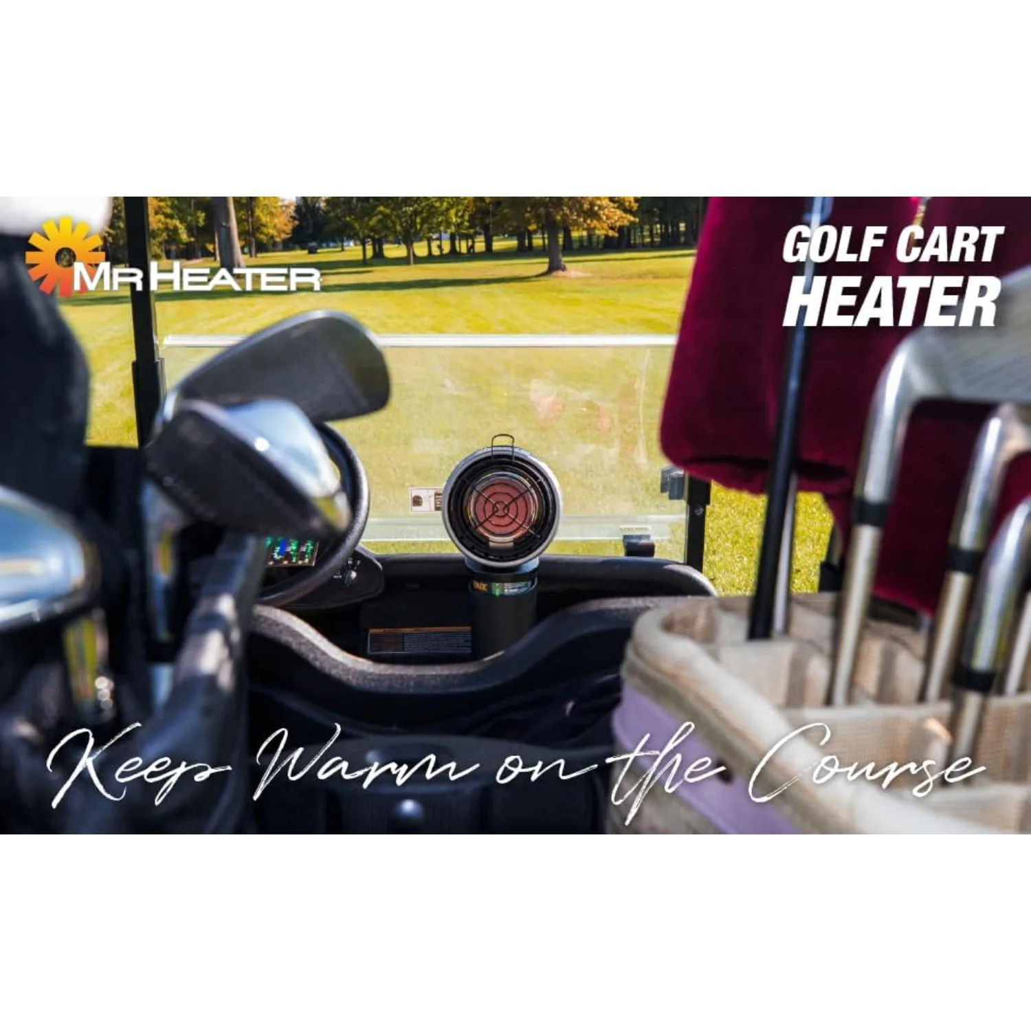 F242010 MH4GC 4000 BTU Golf Cart Heater,Wind-Resistant With ODS And Tip-Over Safety Switch & Cup Holder Adapter-Silver & Black