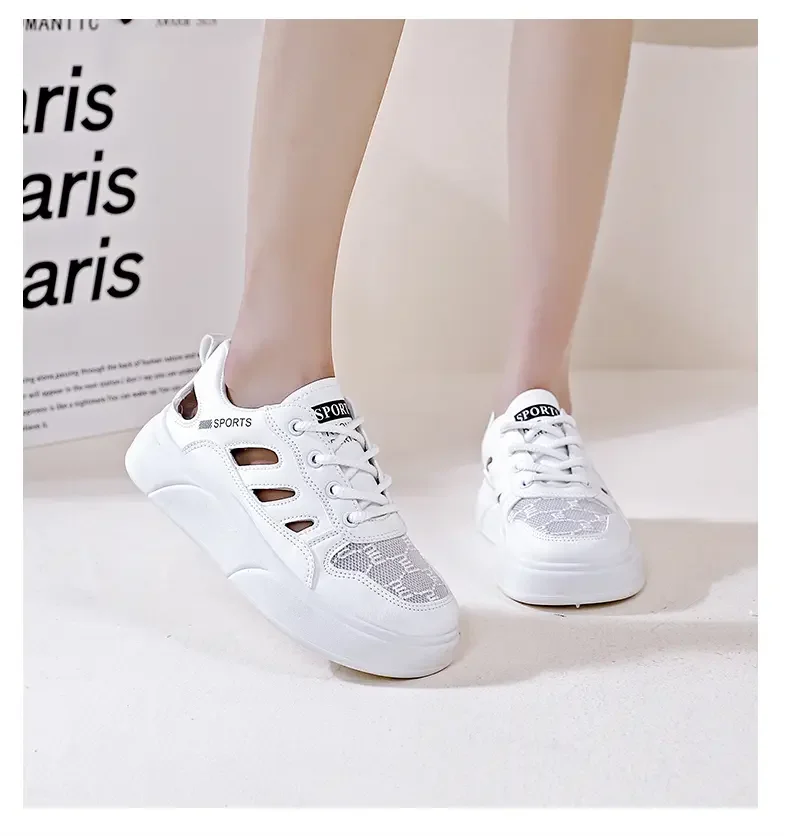 

Новинка, женская летняя кожаная сетчатая дышащая повседневная обувь для скейтборда с вырезами, женские сандалии