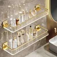 Bathroom Wall Hanging Punch-free Towel Shelving Washroom Toiletries Organizing Rack Kitchen Acrylic Gold Storage Rack 2