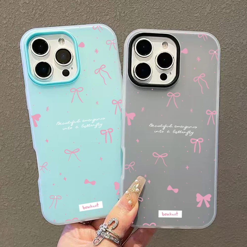 Chic Pink Bow Aesthetic Matte Shockproof Phone Case Cover