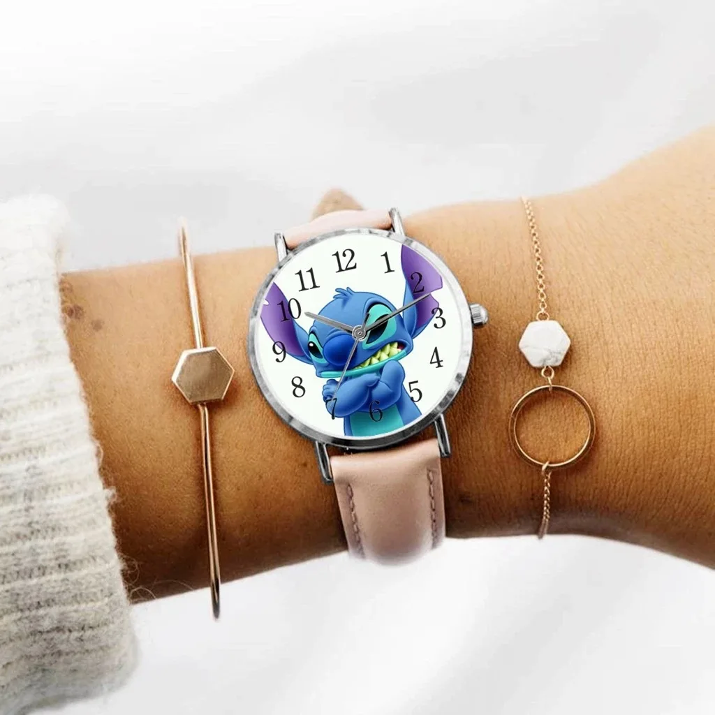 Disney Stitch Cartoon Children's Watch Movie Anime action figure PU Belt Pointer Digital Quartz watches for kids Birthday Gifts 3