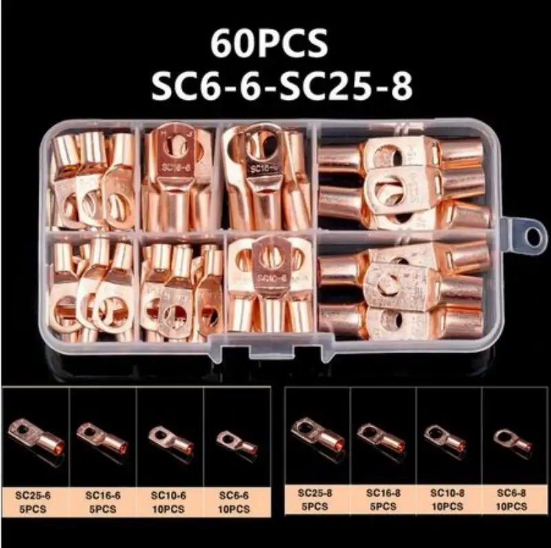 60PCS SC Tinned Copper Lug Ring Wire Connectors Bare Cable Terminal image 7