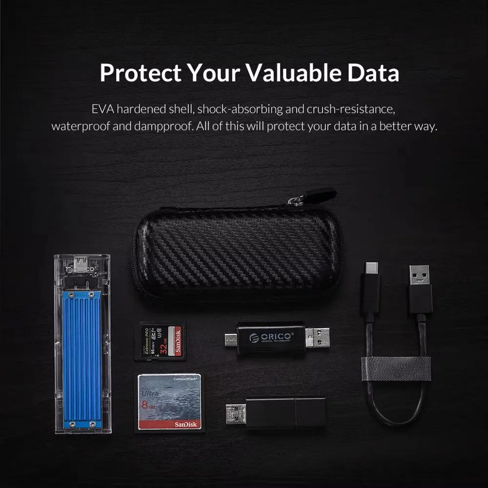 ORICO External M.2 Hard Drive Case Black M.2 Hard Disk Case EVA Portable HDD Storage Protection Bag