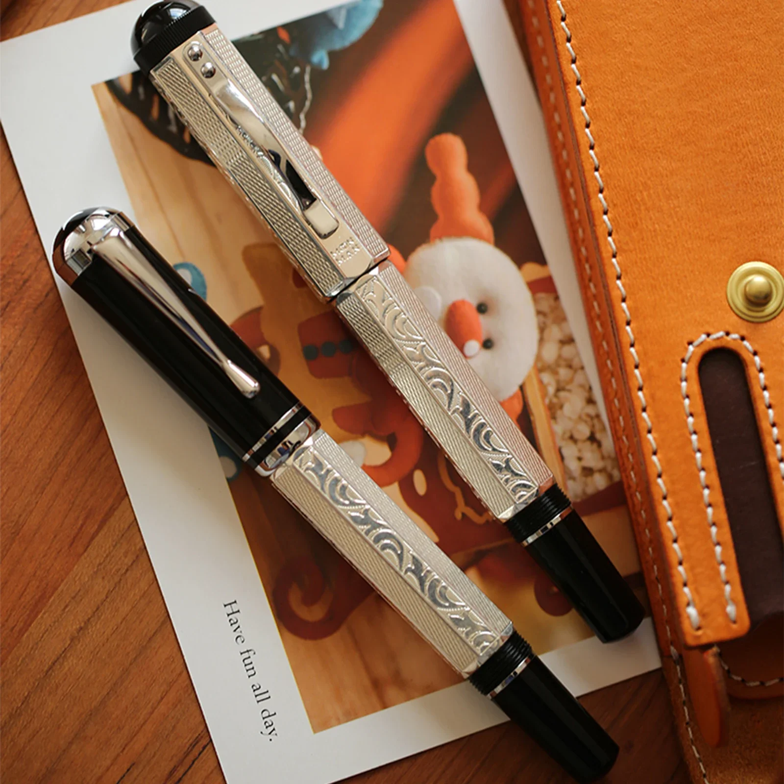 MAJOHN P138 Classical Plated Fountain Pen Piston inking Octahedral Etching Pattern EF/F/M/Flat No.6 Nib school office supplies 3