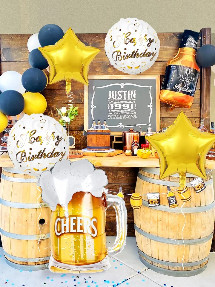 3-Pack Large Beer Bottle Foil Balloons | 18th, 21st Birthday & Dad's Party Decorations | Reusable Gold UK
