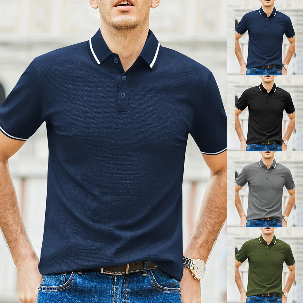 Description Picture 2 of itemMens Tops Slim Fit T Dress T Shirt Tee Buttons Casual Collared Muscle Polyester Shirt Short Sleeve Tops Blouse