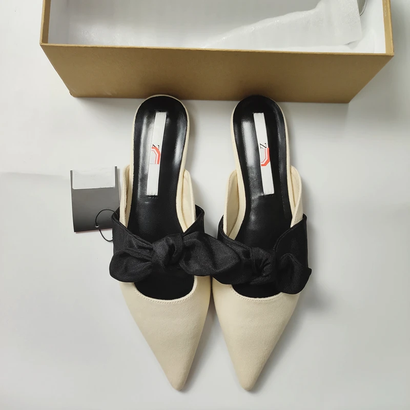 ZARZ Woman 2022 Flat Shoes Spring Summer Pointed Sexy Bow Outer Wear Plus Size 41 Beige Lazy Sandals And Slippers Women Luxury ZARZ Woman 2022 Flat Shoes Spring Summer Pointed Sexy Bow Outer Wear Plus Size 41 Beige Lazy Sandals And Slippers Women Luxury