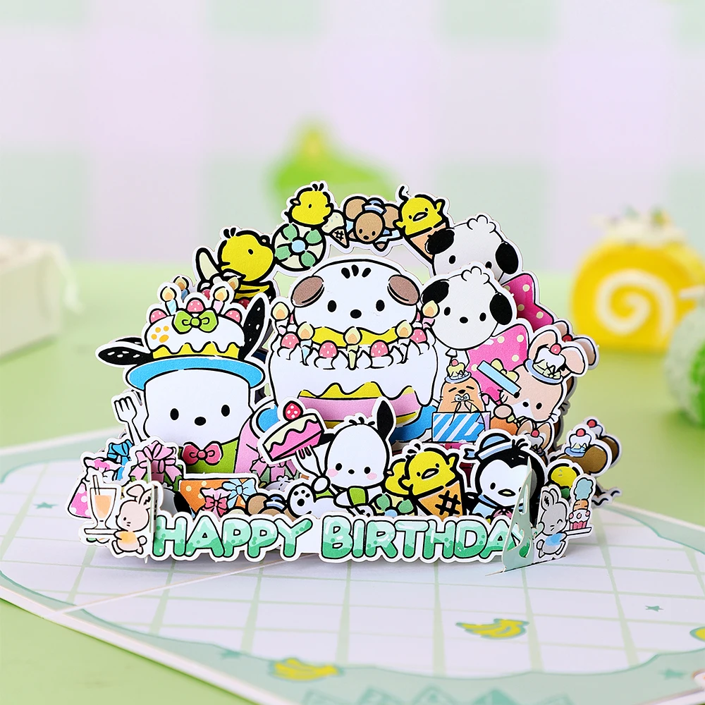 Sanrio 3D Pop Up Card Happy Birthday Gift Cute Birthday Card Anime Present Gifts Greeting Cards for Kids Girlfriend