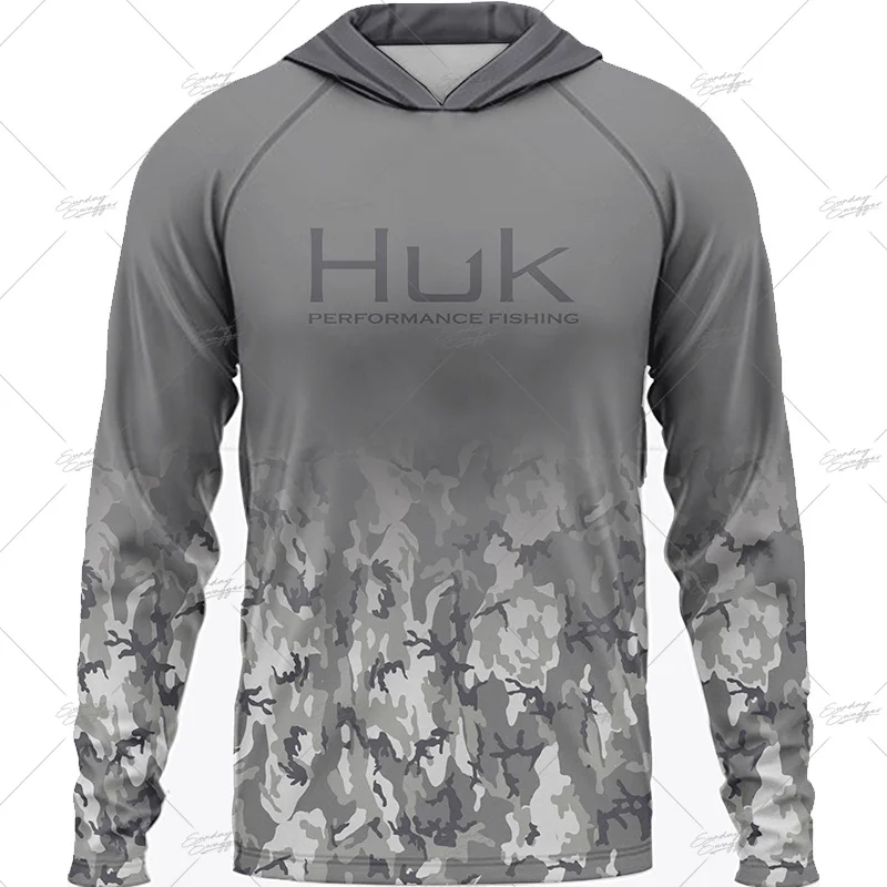 Fishing Long Sleeve HUK T-shirt Clothing Summer UPF 50 Hood Sun Protection Uv Breathable Angling Men  Fishing Wear ShirtsTop