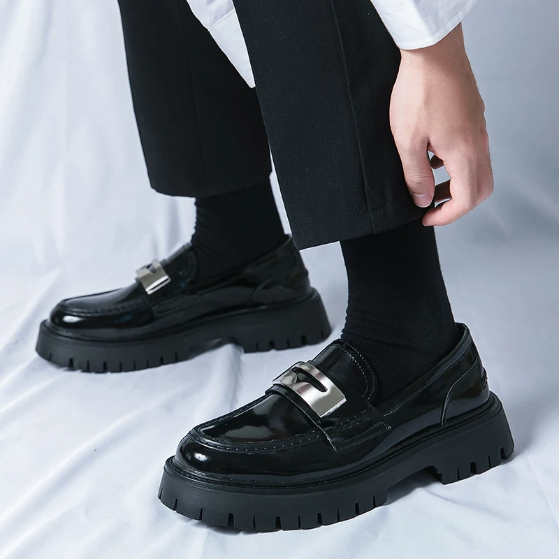 Platform New Men's Dress Leather Shoes High Classic Comfortable Pointed Toe Lace-up Business Shoes Fashion Casual Wedding Party