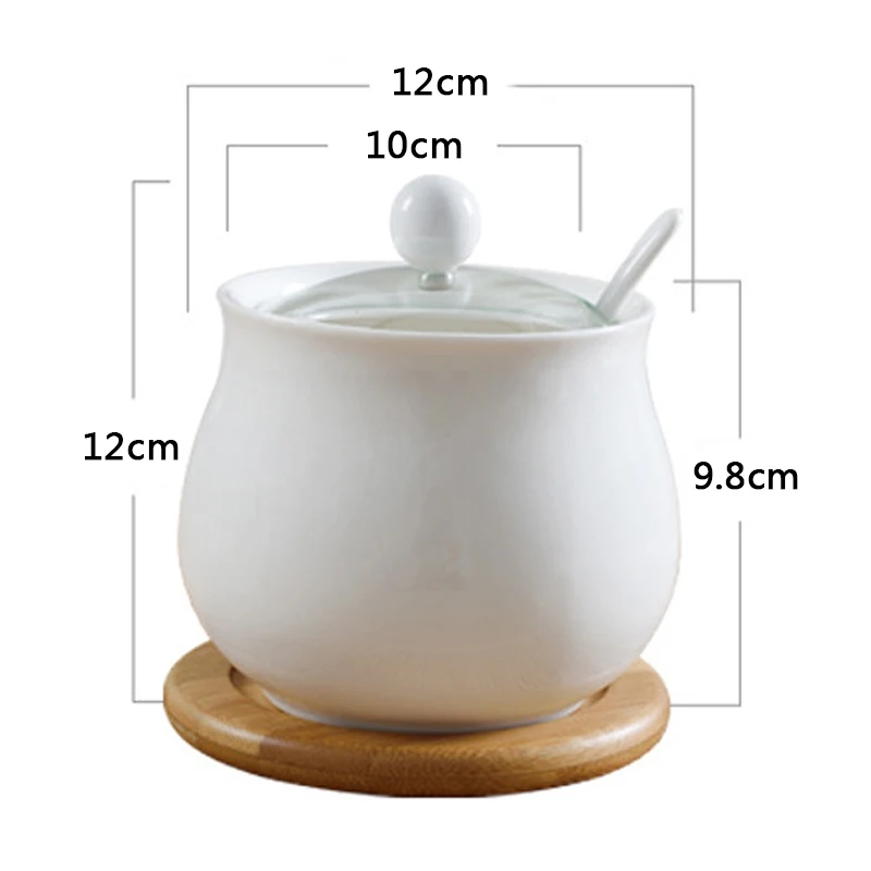 Seasoning Jar Ceramic Seasoning Jars with Wooden Lid Salt Shakers Kitchen Supplies Spice Organizer Canister Spoon Set Sugar Box