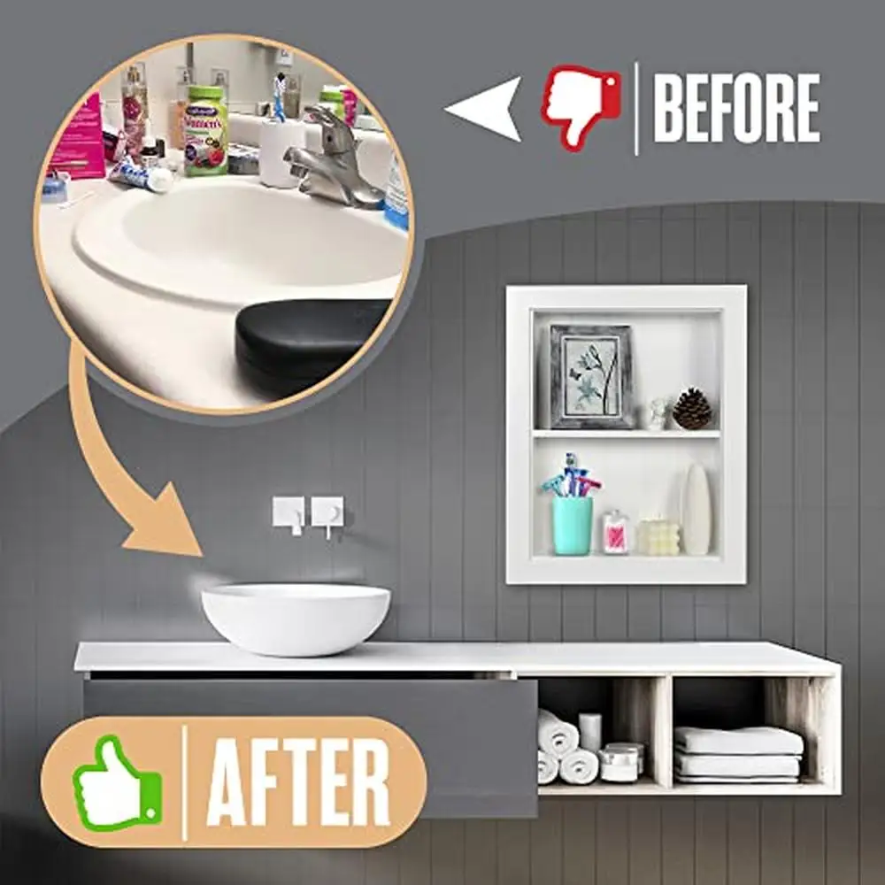 White Wood 2 Tier Recessed Wall Niche Shelves Shelf Insert Modern Contemporary Bathroom Bedroom Kitchen Storage Solution 5