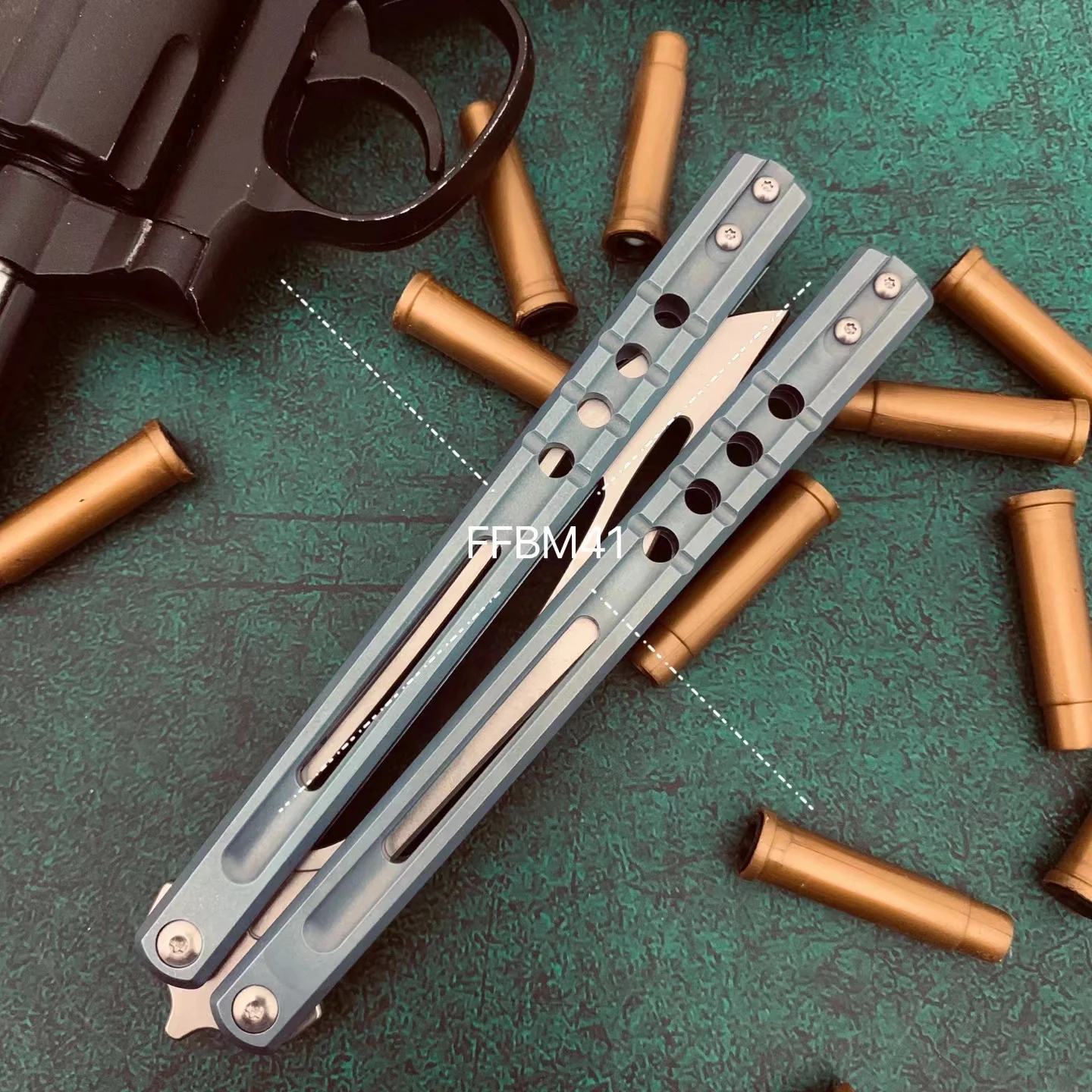 JK Design Orca TheOne Clone EDC Balisong Trainer Titanium Sandwich Handle Butterfly Training 