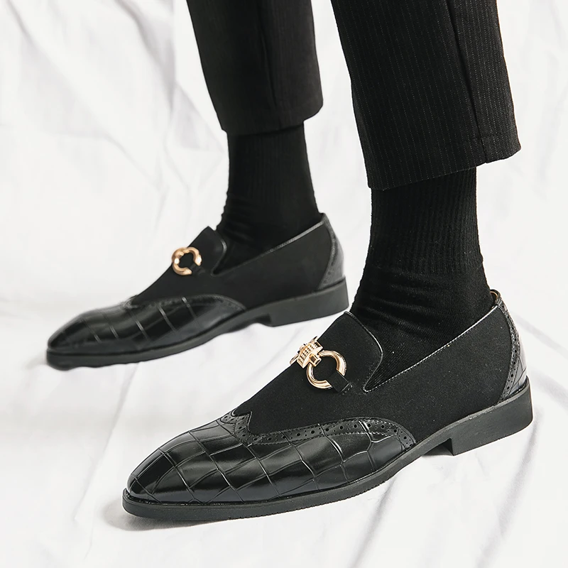 Leather Shoes Autumn Men Slip-on Nubuck Leather Thick Bottom Pointed Toe Fashion Designer Leather Shoes Men Casual